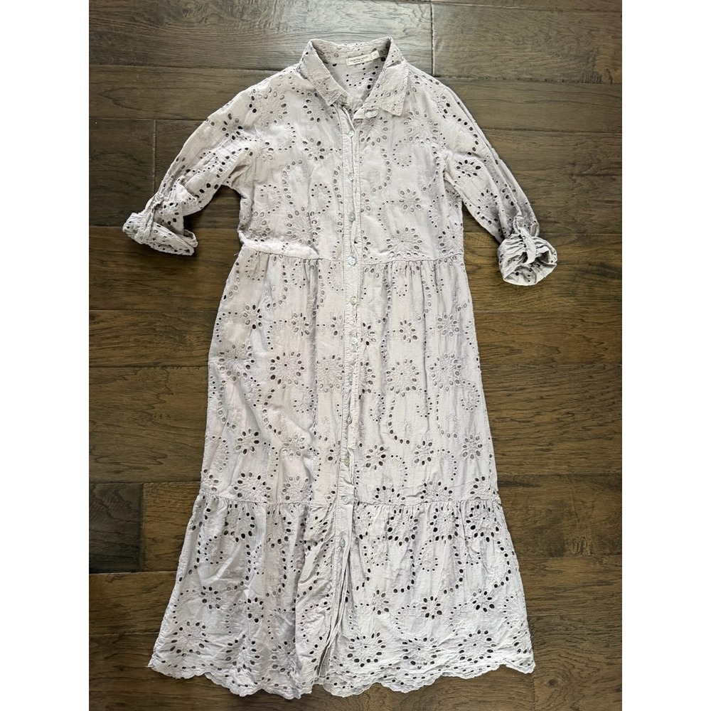 Valentina Naldi Eyelet Embroidered Midi Dress‎ Made in Italy Size Small Preppy